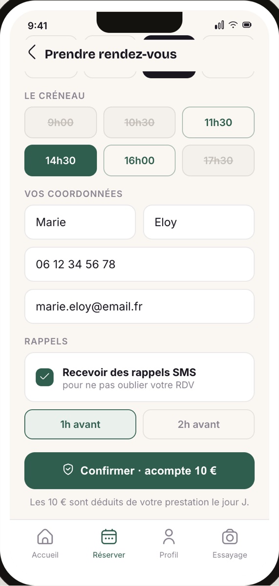 Écran de réservation